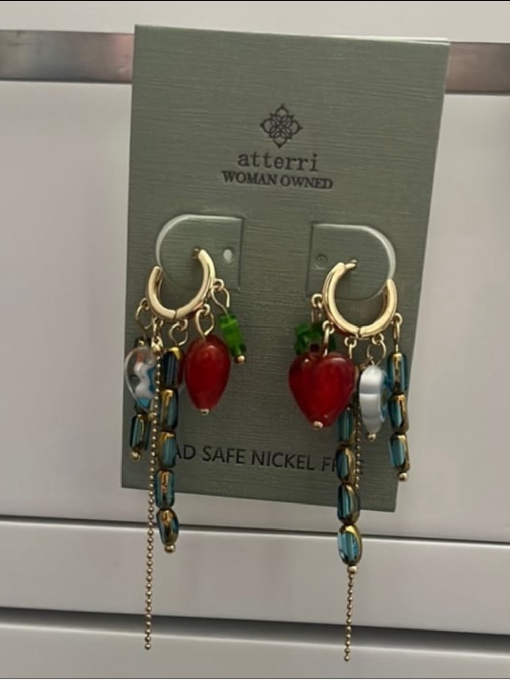 Atterri Red Heart Multi-Color Drop Hoop Earrings
